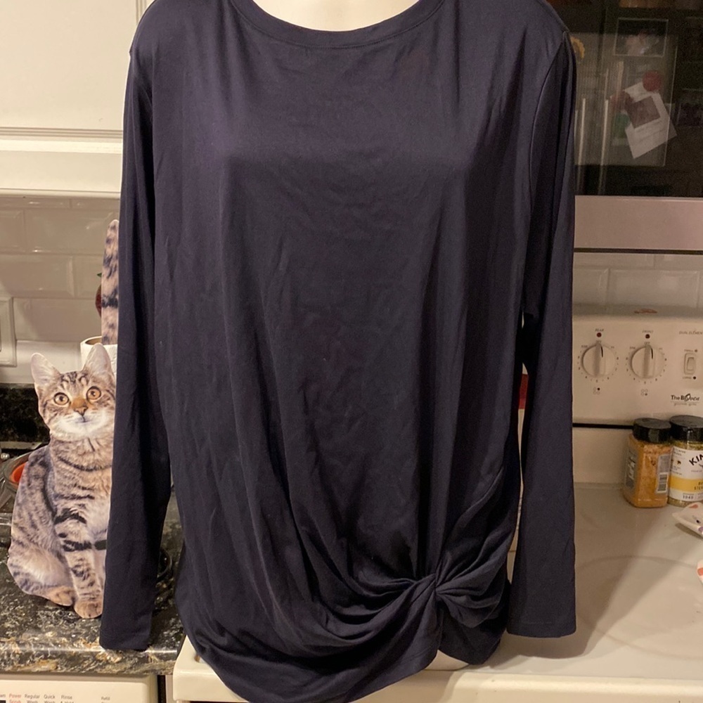 E womens Lands End casual solid blue long sleeve plus size top 3X.  EUC